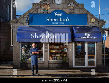 H M Sheridan Butchers a Ballater, Aberdeenshire , Scozia Foto Stock