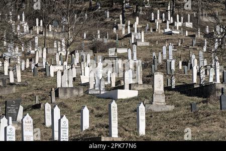 Višegrad, Bosnia-Erzegovina – Febbraio 2023: Cimitero musulmano Straziste Foto Stock