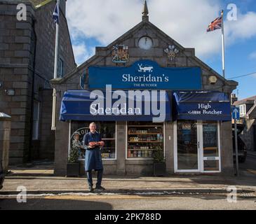 H M Sheridan Butchers a Ballater, Aberdeenshire , Scozia Foto Stock