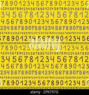 Motivo senza cuciture con numeri allineati su sfondo giallo Illustrazione Vettoriale