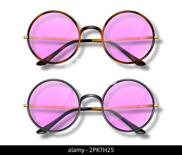 Occhiali da montatura Vector 3D moderni e realistici Unisex con vetro rosa. Leopard cornice in colore nero. Occhiali da sole rosa trasparenti per uomo e donna accessorio Immagine e Vettoriale Alamy