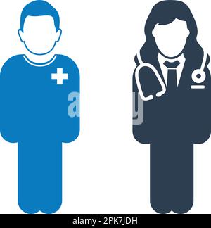 Medico in piedi e icona paziente. EPS vettoriale stile piatto. Illustrazione Vettoriale