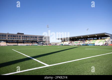 Jessheim, Norvegia. 05th Apr, 2023. Jessheim, Norvegia, 5th 2023 aprile: Vista generale dello stadio prima del Campionato UEFA Womens U19 Qualifiche tra Norvegia e Croazia allo Stadio Jessheim di Jessheim, Norvegia (Ane Frosaker/SPP) Credit: SPP Sport Press Photo. /Alamy Live News Foto Stock