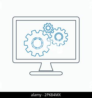 Icona Servizio computer. EPS vettore stile linea. Illustrazione Vettoriale