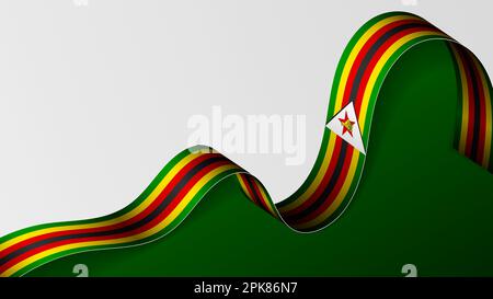 Sfondo della bandiera a nastro dello Zimbabwe. Elemento di impatto per l'uso che si desidera fare di esso. Illustrazione Vettoriale