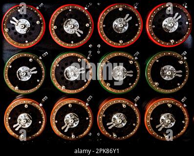Rotori da una macchina di riproduzione 'Bombe' utilizzata per la cracking dei codici Enigma tedeschi nella guerra mondiale del 2. Foto Stock
