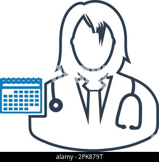 Icona della linea di appuntamenti per medico femminile. EPS vettoriale modificabile. Illustrazione Vettoriale
