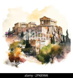 Acquerello Acropoli di Atene illustrazione vettoriale Illustrazione Vettoriale