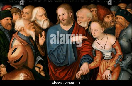 Cristo e la donna presi in adulterio / Cristo e la Adultera dopo il 1537 da Lucas Cranach il giovane Foto Stock