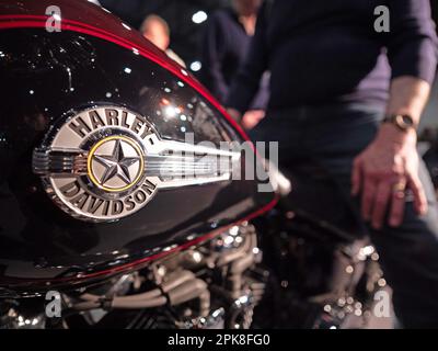 Scene al Carole Nash MCN London Motorcycle Show Excel London, Harley Davidson Stand Foto Stock