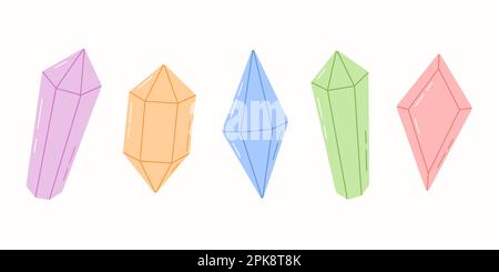 Set di semplici cristalli magici minimalistici, gemme e minerali. Gemme colorate ed elementi di gioielleria. Illustrazione vettoriale Illustrazione Vettoriale