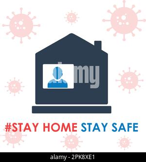 Stay Home and Safe (Covid-19, 2019-ncov) effetto Concept Banner. Illustrazione del simbolo EPS vettoriale modificabile. Illustrazione Vettoriale
