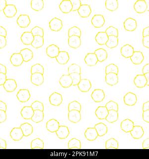Motivo a banana giallo disegnato a mano senza cuciture. Isolato su sfondo bianco. Può essere utilizzato per tessuti e confezioni regalo Foto Stock