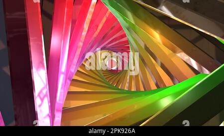 3d tunnel astratto. Illuminante anello al neon nel tunnel. Multicolore brillante sfondo triangolare tunnel, rete informatica, velocità di luce, autostrada notte l Foto Stock