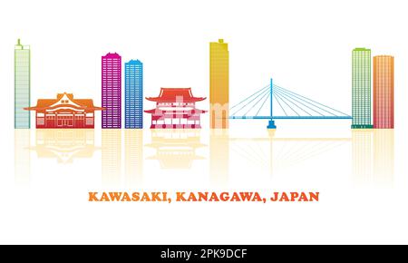 Panorama colorato della città di Kawasaki, Kanagawa, Giappone - illustrazione vettoriale Illustrazione Vettoriale