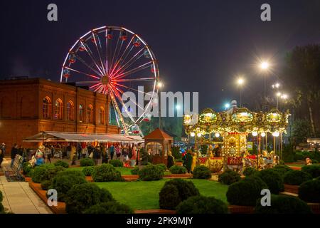 14.10.2017, Polonia, Lodzkie, Lodz - manufaktura, centro commerciale e luogo culturale in un ex deserto industriale dal periodo di fondazione nel c Foto Stock