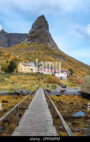 Norvegia, Lofoten, Moskenesoya, Moskenes, Reine Reinebringen, Horn Foto Stock