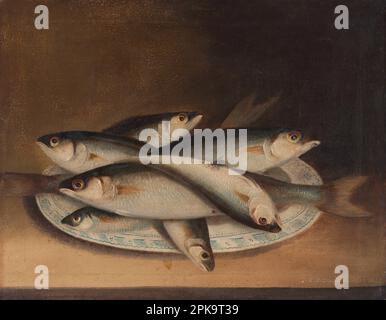 Pesce su un piatto blu e bianco 1845 di William Buelow Gould Foto Stock