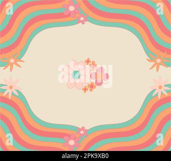 Striscione groovy con spazio copia. Cornice psichedelica 1970s sfondo artistico. Illustrazione del vettore di frame groovy Illustrazione Vettoriale