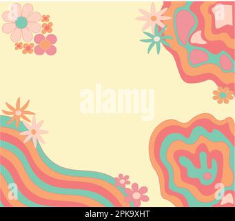 Striscione groovy con spazio copia. Cornice psichedelica 1970s sfondo artistico. Illustrazione del vettore di frame groovy Illustrazione Vettoriale