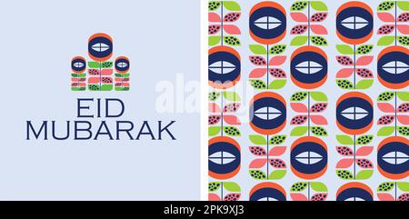 Ramadan Kareem Eid Mubarak biglietto d'auguri illustrazione Marocchino arte Araba geometrico Illustrazione Vettoriale