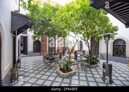 Marocco, Marrakech, riad, cortile, Foto Stock