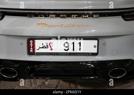 25.02.2023, Qatar, , Doha - targa su una Porsche 911. 00S230225D360CAROEX.JPG [RELEASE DEL MODELLO: NON applicabile, RELEASE DELLA PROPRIETÀ: NO (c) caro image Foto Stock