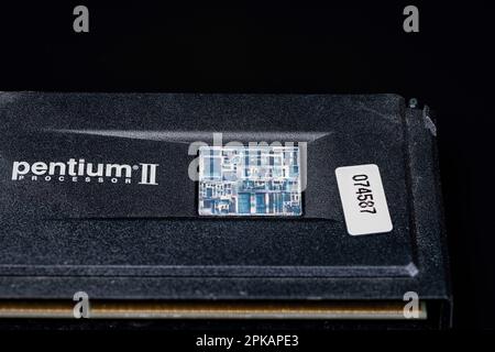 Computer, parte del computer, processore, ventola, impilamento di messa a fuoco, Macro, grande profondità di campo, PC, componente, elettronica, elettronica per computer, CPU, semiconduttore, tecnologia informatica, unità di elaborazione centrale, raffreddamento del processore, processore principale, unità di elaborazione centrale, microelettronica, Foto Stock