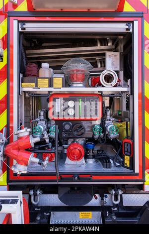 Vigili del fuoco, attrezzatura, dettaglio, giorno aperto presso il reparto antincendio volontario Schortens, contea di Friesland, bassa Sassonia, Germania Foto Stock