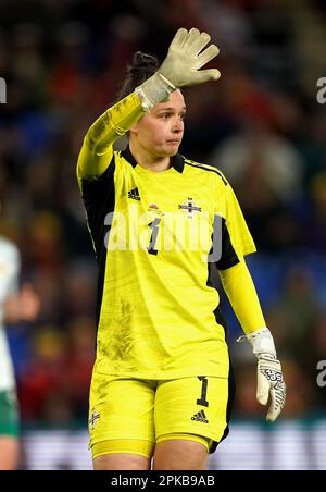 Shannon Turner, portiere dell'Irlanda del Nord durante il Women's International friendly al Cardiff City Stadium, Galles. Data immagine: Giovedì 6 aprile 2023. Foto Stock