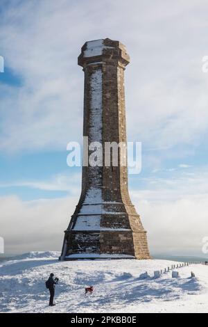 Inghilterra, Dorset, Thomas Hardy Monument in the Snow Foto Stock