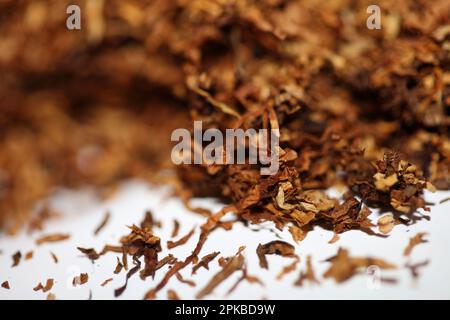 Rolling fogli essiccati del tabacco primo piano sfondo grande formato alta qualità foto di scorta fumo tossicodipendenti sigarette e giunti Foto Stock