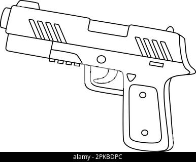 Ufficiale di polizia mano pistola isolato colorazione pagina Illustrazione Vettoriale