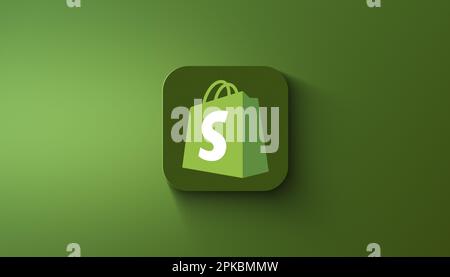 Agadir, Marocco - Aprile, 2023: Logo Shopify in uno sfondo sfumato Foto Stock