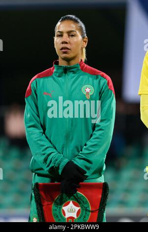 Ghizlane Chebbak (7 Marocco) durante l'inno nazionale prima dell'amichevole internazionale tra la Repubblica Ceca e il Marocco a Letni Stadion, Chomutov. (Sven Beyrich/SPP) Foto Stock