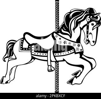 Un cavallo a carosello - Line art modificabile interamente vettoriale, nero a 1 colori, un file Adobe Illustrator salvato come Illustrator 3,0. Illustrazione Vettoriale