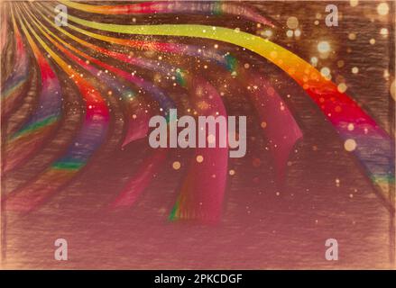 sfondo astratto con righe e righe giallo brillante arancione rosa raggi vorticosi su uno sfondo arancione grungo Foto Stock