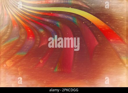 sfondo astratto con righe e righe giallo brillante arancione raggi vorticosi su uno sfondo arancione grungo Foto Stock