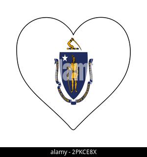 Massachusetts Heart Shape Flag. Ama il Massachusetts. Visita il Massachusetts. Nord America. America. Disegno grafico dell'illustrazione vettoriale. Illustrazione Vettoriale