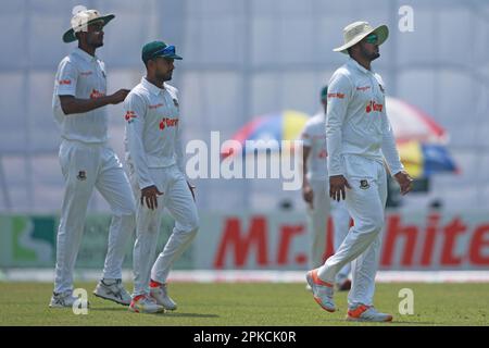 Il quarto giorno del solo test match tra Bangladesh e Irlanda allo Sher-e-Bangla National Cricket Stadium, Mirpur, Dhaka, Bangladesh. Foto Stock