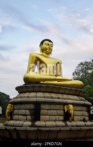 Statua del Buddha d'oro nel Parco Viharamahadevi nel centro di Colombo, Cinnamon Gardens, Sri Lanka Foto Stock