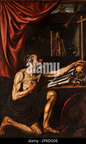 San Girolamo che fa Penitenza nel suo studio CA. 1618-1622 di Luis Tristan Foto Stock