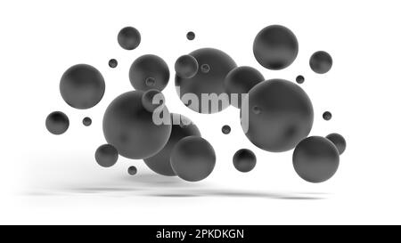 Sfere astratte isolate su sfondo bianco. Nero. illustrazione 3d. Foto Stock