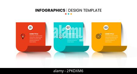 Modello infografico con icone e 3 opzioni o passaggi. Pezzi di carta. Può essere utilizzato per il layout del flusso di lavoro, il diagramma, il banner, il webdesign. Illustrazione vettoriale Illustrazione Vettoriale