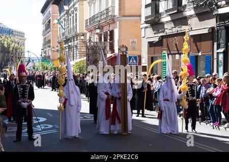 Madrid, Spagna; 2nd aprile 2023: Processione della settimana Santa la Domenica delle Palme, chiamata colloquialmente 'el borriquito' (l'asino) Foto Stock