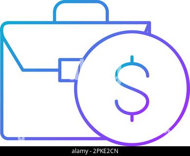 Monete con portafoglio, denaro e portafoglio azionario, l'icona del gradiente di investimento lineare. Finanza, pagamento, investe finanza Symbol design. Illustrazione Vettoriale