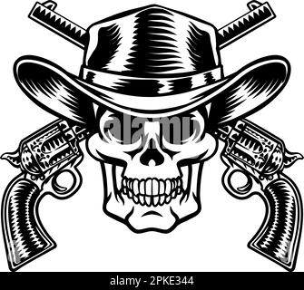 Cowboy Hat Pistols Skull Pirate Cross Bones Illustrazione Vettoriale