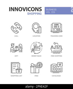 Lista della spesa e regali - linea design stile icone set Illustrazione Vettoriale