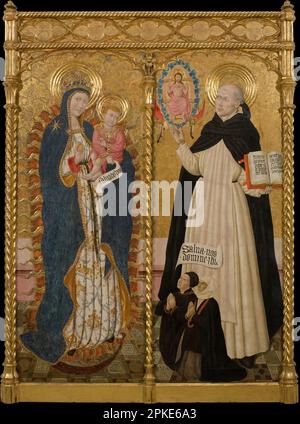 Vergine apocalittica e Saint Vincent Ferrer con due donatori circa 1456 di Pedro Garcia de Benabarre Foto Stock