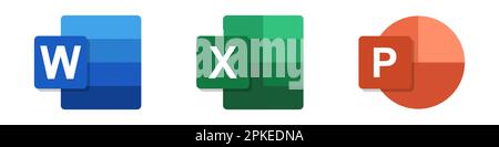 Vinnitsa, Ucraina - 12 gennaio 2023: Set di logo Microsoft Office programs Illustrazione Vettoriale